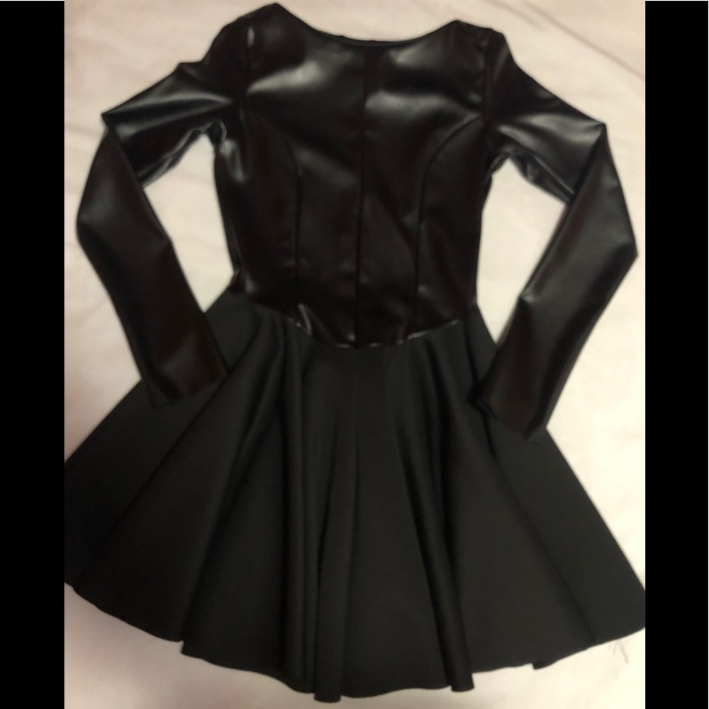 Black leather and polyester dress